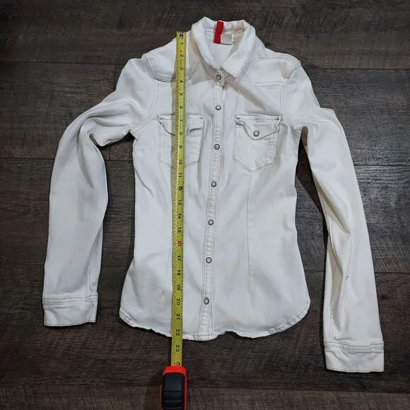 Divided by H&M Sz 4 Cotton Stretch White Snap Down Pearlizzed Western - Picture 7 of 10